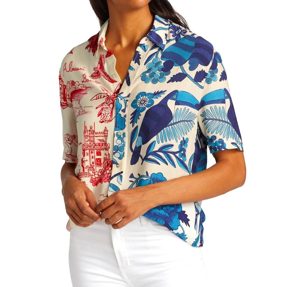 FARM Rio Two-Tone Graphic Print Short-Sleeve Shirt Tropical